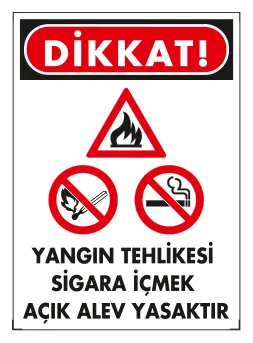 Dikkat Yangın Tehlikesi Sigara İçmek Açık Alev Yasaktır Levhası