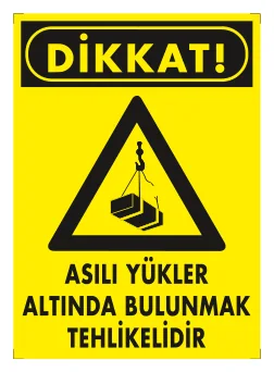 Dikkat Asılı Yükler Altında Bulunmak Tehlikelidir Levhası