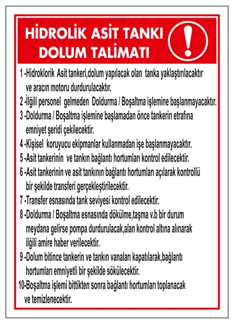Hidrolik Asit Tankı Dolum Talimatı